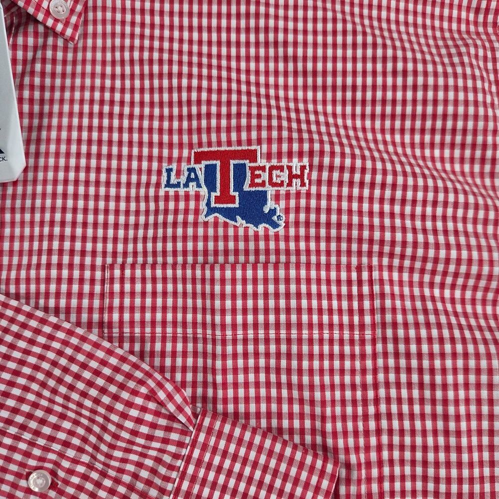 Louisiana Tech Cutter & Buck Mens Long Sleeve Red White Plaid Shirt XXL 2XL NEW
